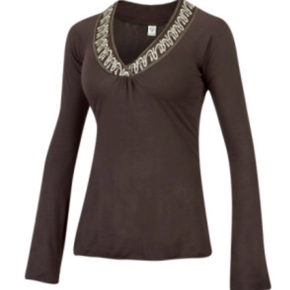 Prana Brown Long Sleeve V-Neck Top A0317